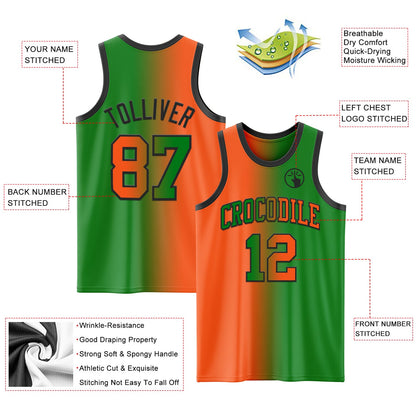 Custom Grass Green Orange-Black Authentic Gradient Fashion Basketball Jersey
