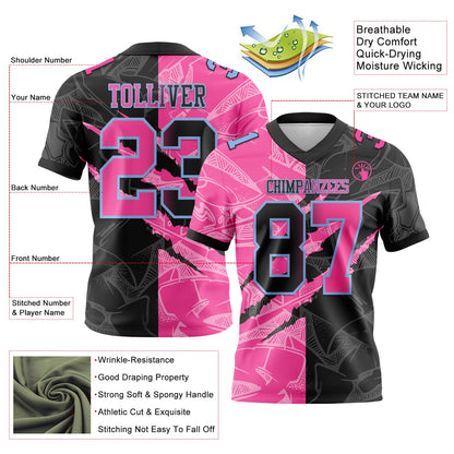 Custom Black Pink-Light Blue Mesh Authentic Gradient Fashion Scratch Football Jersey