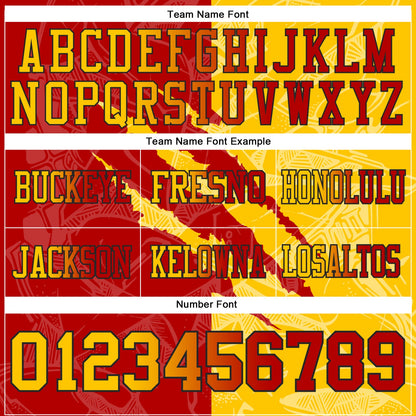 Custom Red Yellow-Black Mesh Authentic Gradient Fashion Scratch Football Jersey