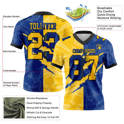 Custom Royal Yellow-Black Mesh Authentic Gradient Fashion Scratch Football Jersey