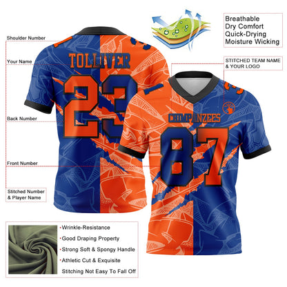 Custom Royal Orange-Black Mesh Authentic Gradient Fashion Scratch Football Jersey