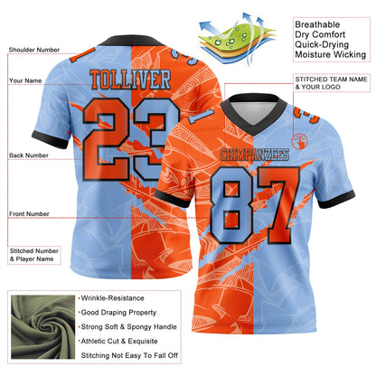 Custom Light Blue Orange-Black Mesh Authentic Gradient Fashion Scratch Football Jersey