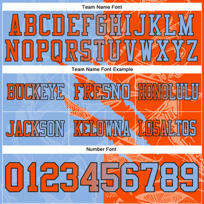 Custom Light Blue Orange-Black Mesh Authentic Gradient Fashion Scratch Football Jersey