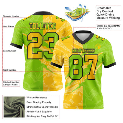 Custom Neon Green Yellow-Black Mesh Authentic Gradient Fashion Scratch Football Jersey
