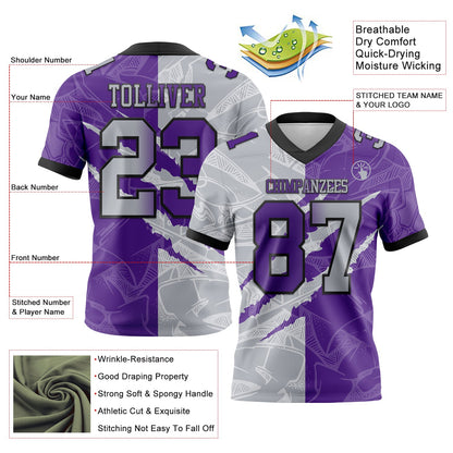 Custom Purple Gray-Black Mesh Authentic Gradient Fashion Scratch Football Jersey