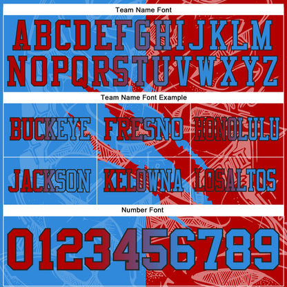 Custom Powder Blue Red-Navy Mesh Authentic Gradient Fashion Scratch Football Jersey