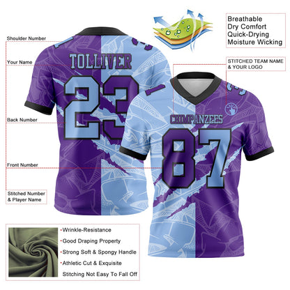 Custom Purple Light Blue-Black Mesh Authentic Gradient Fashion Scratch Football Jersey