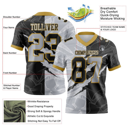Custom Black Gray-Old Gold Mesh Authentic Gradient Fashion Scratch Football Jersey