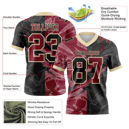 Custom Black Crimson-Cream Mesh Authentic Gradient Fashion Scratch Football Jersey