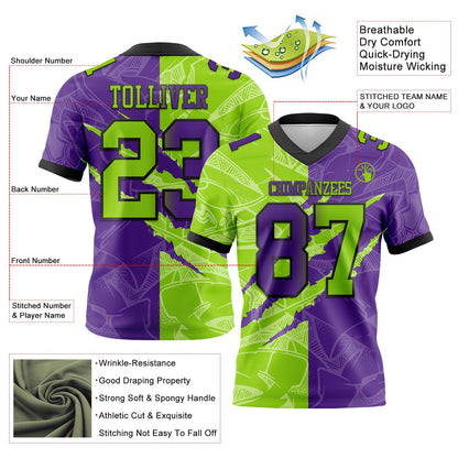 Custom Purple Neon Green-Black Mesh Authentic Gradient Fashion Scratch Football Jersey