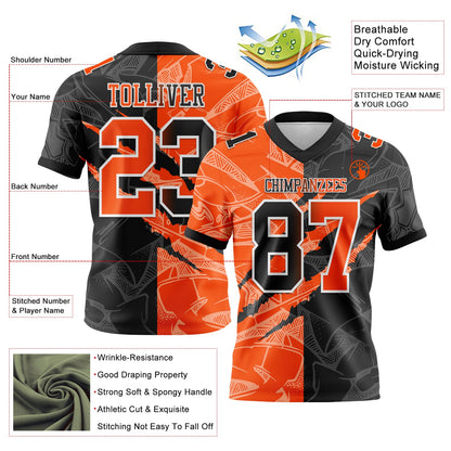 Custom Black Orange-White Mesh Authentic Gradient Fashion Scratch Football Jersey