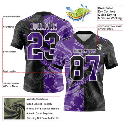 Custom Black Purple-White Mesh Authentic Gradient Fashion Scratch Football Jersey