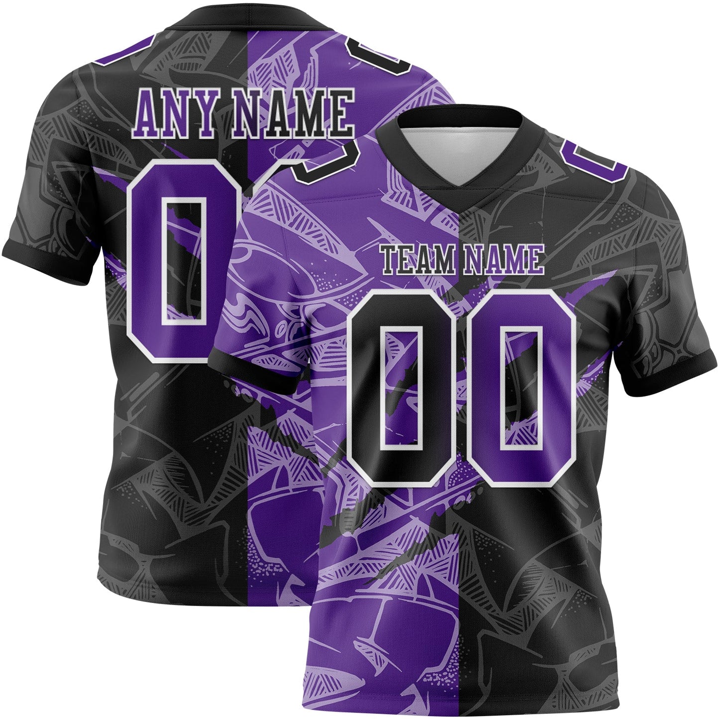 Custom Black Purple-White Mesh Authentic Gradient Fashion Scratch Football Jersey