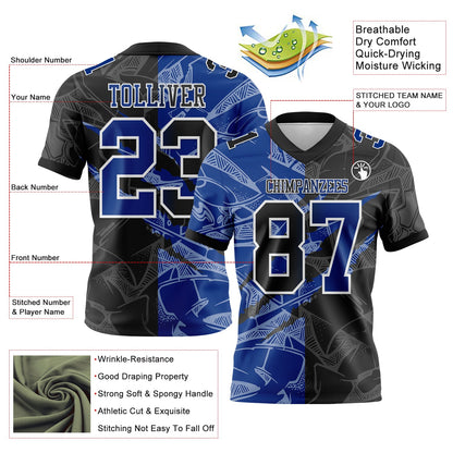 Custom Black Royal-White Mesh Authentic Gradient Fashion Scratch Football Jersey