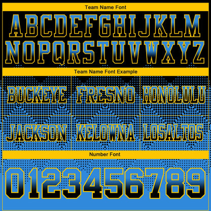 Custom Black Powder Blue-Yellow Mesh Authentic Gradient Square Shape Flag Football Jersey