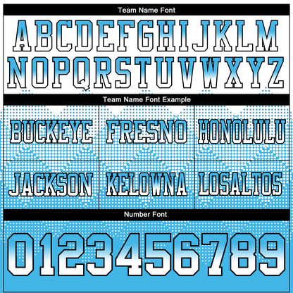 Custom White Sky Blue-Black Mesh Authentic Gradient Square Shape Flag Football Jersey