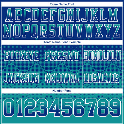 Custom Royal Teal-White Mesh Authentic Gradient Square Shape Flag Football Jersey