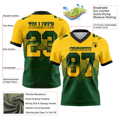 Custom Yellow Green-Black Mesh Authentic Gradient Square Shape Flag Football Jersey