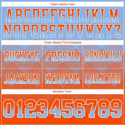 Custom Light Blue Orange-White Mesh Authentic Gradient Square Shape Flag Football Jersey