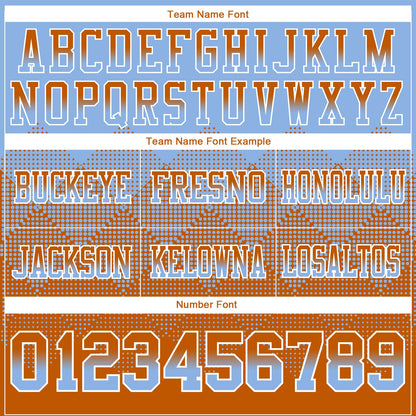 Custom Light Blue Texas Orange-White Mesh Authentic Gradient Square Shape Flag Football Jersey