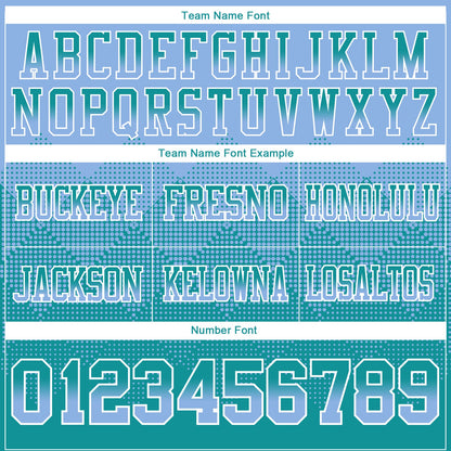 Custom Light Blue Teal-White Mesh Authentic Gradient Square Shape Flag Football Jersey