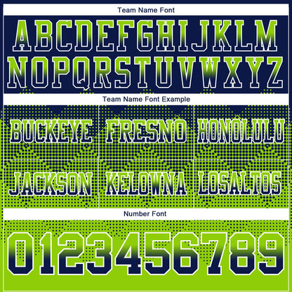 Custom Navy Neon Green-White Mesh Authentic Gradient Square Shape Flag Football Jersey