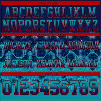 Custom Navy Teal-Red Mesh Authentic Gradient Square Shape Flag Football Jersey
