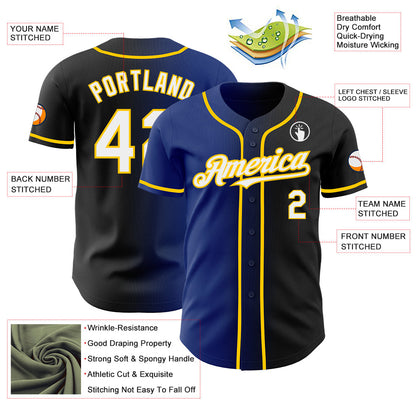 Custom Black White Royal-Yellow Authentic Gradient Fashion Baseball Jersey