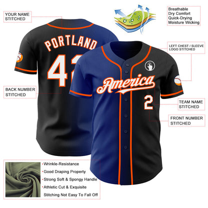 Custom Black White Royal-Orange Authentic Gradient Fashion Baseball Jersey