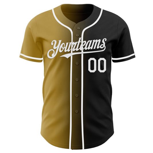 Custom Black White-Old Gold Authentic Gradient Fashion Baseball Jersey