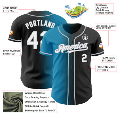 Custom Black White Panther Blue-Gray Authentic Gradient Fashion Baseball Jersey