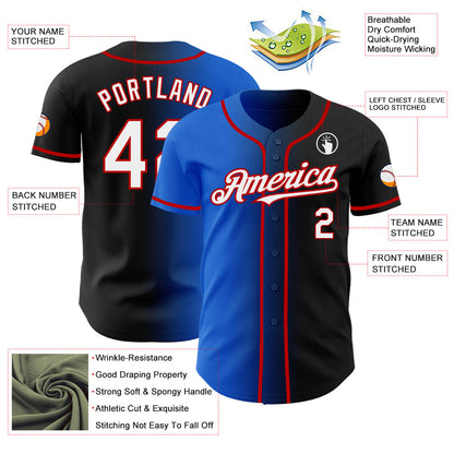 Custom Black White Thunder Blue-Red Authentic Gradient Fashion Baseball Jersey