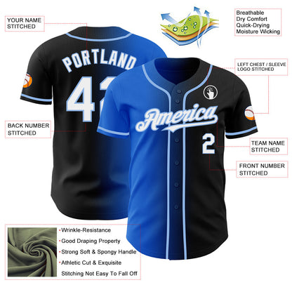 Custom Black White Thunder Blue-Light Blue Authentic Gradient Fashion Baseball Jersey