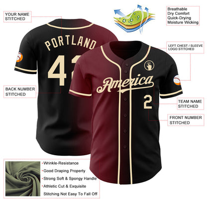 Custom Black Cream-Burgundy Authentic Gradient Fashion Baseball Jersey