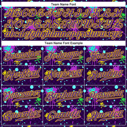 Custom Graffiti Pattern Gold-Purple 3D Clashing Colors Paint-Splatter Authentic Baseball Jersey