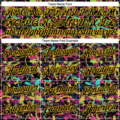 Custom Graffiti Pattern Black-Gold 3D Grunge Shabby Authentic Baseball Jersey