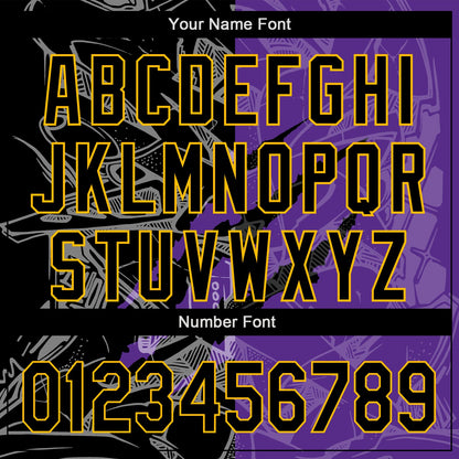 Custom Graffiti Pattern Black Purple-Gold 3D Scratch Authentic Baseball Jersey