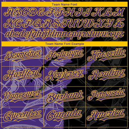 Custom Graffiti Pattern Purple Black-Yellow 3D Scratch Authentic Baseball Jersey