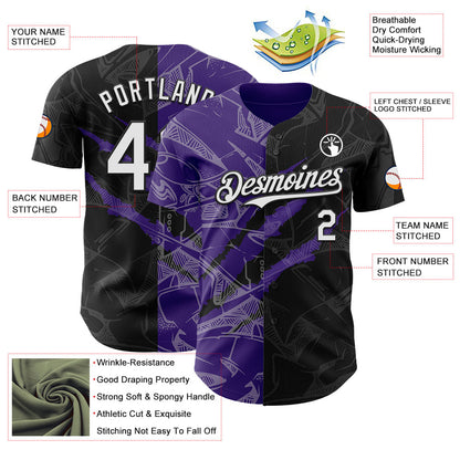Custom Graffiti Pattern White Black-Purple 3D Scratch Authentic Baseball Jersey