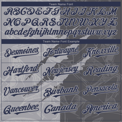 Custom Graffiti Pattern Navy Steel Gray-Gray 3D Scratch Authentic Baseball Jersey