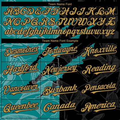 Custom Graffiti Pattern Old Gold Black-Teal 3D Scratch Authentic Baseball Jersey