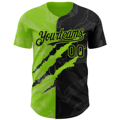 Custom Graffiti Pattern Black-Neon Green 3D Scratch Authentic Baseball Jersey