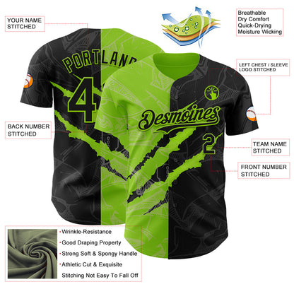Custom Graffiti Pattern Black-Neon Green 3D Scratch Authentic Baseball Jersey