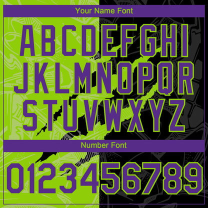 Custom Graffiti Pattern Purple Black-Neon Green 3D Scratch Authentic Baseball Jersey