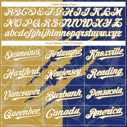 Custom Graffiti Pattern White Royal-Old Gold 3D Scratch Authentic Baseball Jersey