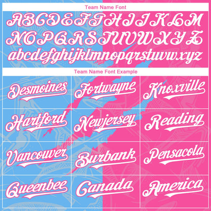 Custom Graffiti Pattern White Pink-Sky Blue 3D Scratch Authentic Baseball Jersey