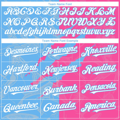 Custom Graffiti Pattern White Pink-Sky Blue 3D Scratch Authentic Baseball Jersey