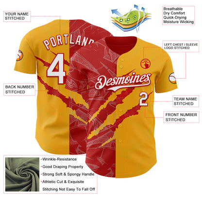 Custom Graffiti Pattern White Gold-Red 3D Scratch Authentic Baseball Jersey