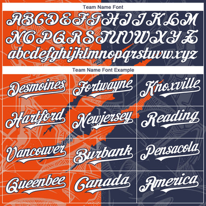 Custom Graffiti Pattern White Navy-Orange 3D Scratch Authentic Baseball Jersey