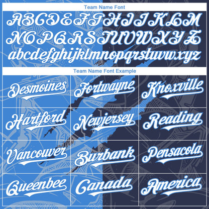 Custom Graffiti Pattern White Navy-Electric Blue 3D Scratch Authentic Baseball Jersey